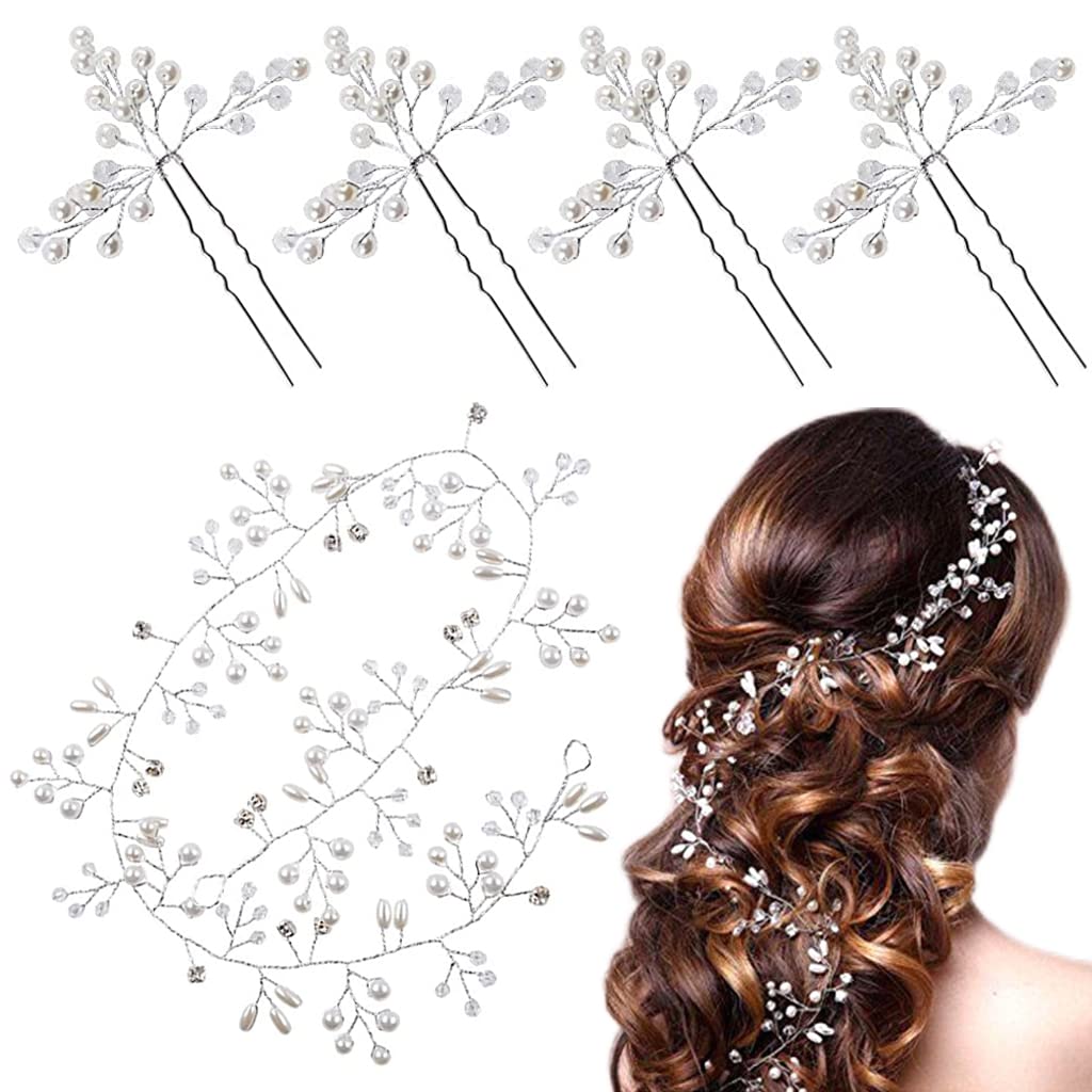 SANNIDHI 5Pcs Bridal Hair Accessories Set Hair Pins for Women, Pearl Metal Wedding Hair Vine Crystal Beaded Hair Piece for Bride, Bridesmaids, Anniversary SANNIDHI 5Pcs Bridal Hair Accessories Set Hair Pins for Women, Pearl Metal Wedding Hair Vine Crystal Beaded Hair Piece for Bride, Bridesmaids, Anniversary
